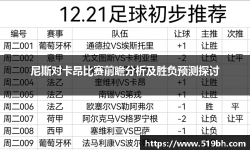 尼斯对卡昂比赛前瞻分析及胜负预测探讨